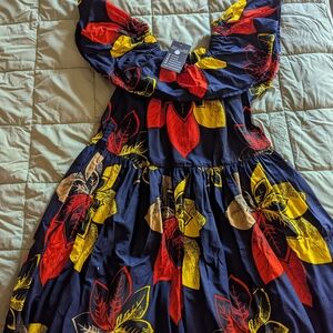 OFUURE Kids' Leaf Print Dress - Red, Yellow, and Black